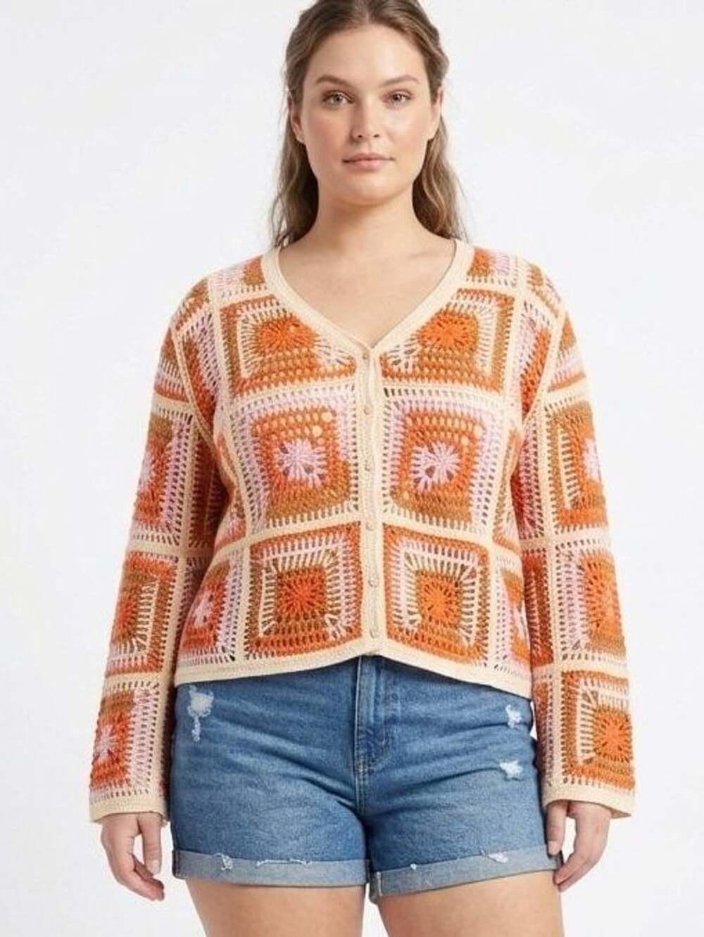 Liv Los Angeles Women's Crochet Button Down Cottagecore Cardigan XL